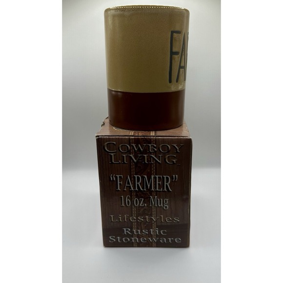 Cowboy Living FARMER Mug Coffee Cup 16 oz Rustic Stoneware NEW - Picture 4 of 6